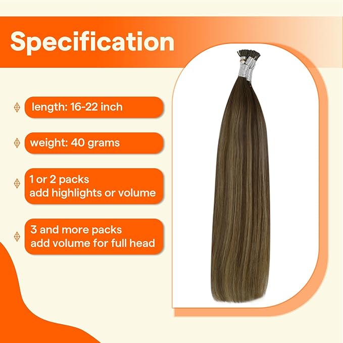 Full Shine Itip Human Hair Extensions 18 Inch 40 Grams Medium Brown to Honey Blonde and Brown I Tip Hair Extensions Real Human Hair Soft Hair Cold Fusion Extensions