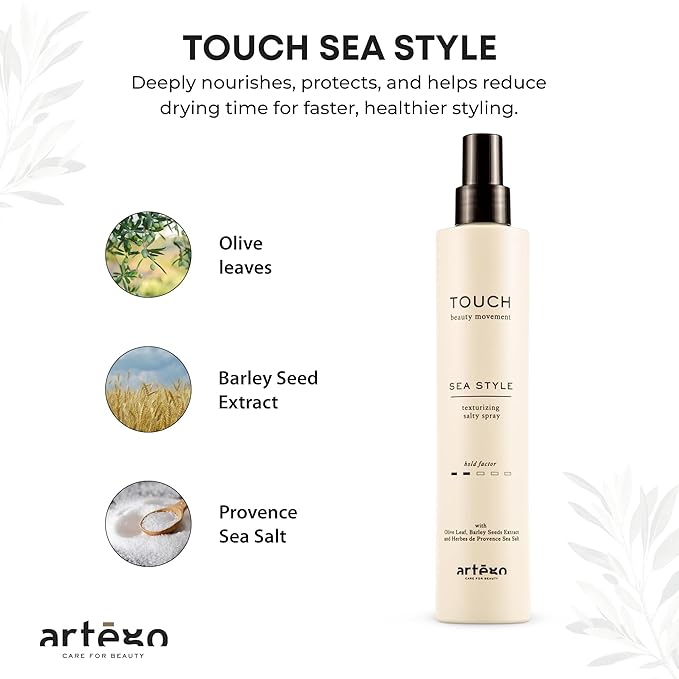 Artègo TOUCH Sea Style Salt Spray (8.5 fl oz) – Texturizing Beach Waves Spray for Volume, Body & Frizz Control
