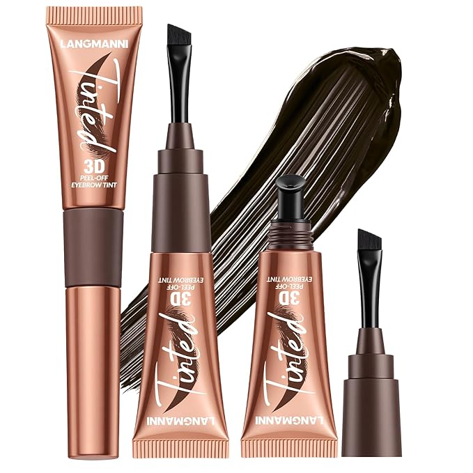 3D Peel-Off Eyebrow Tint – Tattoo Brow Gel Lasts Up to 3 Days – Waterproof, Smudge-Proof, Long-Lasting Natural Brow Stain – Easy to Use, Flake-Free Gel Dye for Fuller Brows (3# Black Brown)