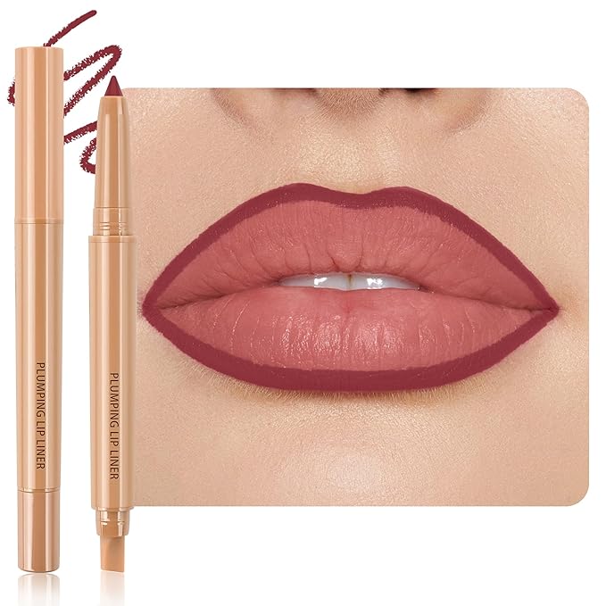 Matte Lip Liner, Plump Lipliner Pencil Crayon，Creamy Matte Finish with Silicone Smudger For Women, High-Pigment Smooth Formula for Sculpting &Contours Lip，Longwear，Lips Makeup，04#Brick Red