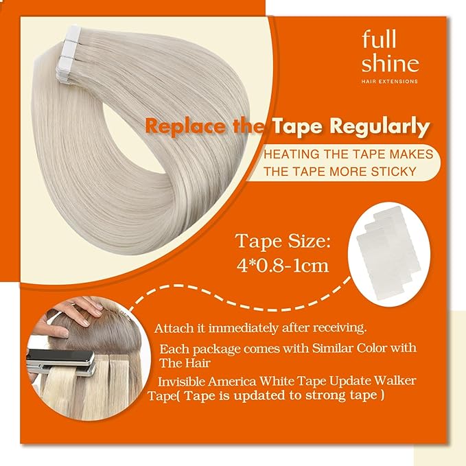 Full Shine Blonde Tape in Hair Extensions Real Human Hair Color 1000 Blonde Hair Extensions Tape in 22Inch Adhesive Long Seamless Skin Weft 100G Straight Extension 40Pcs