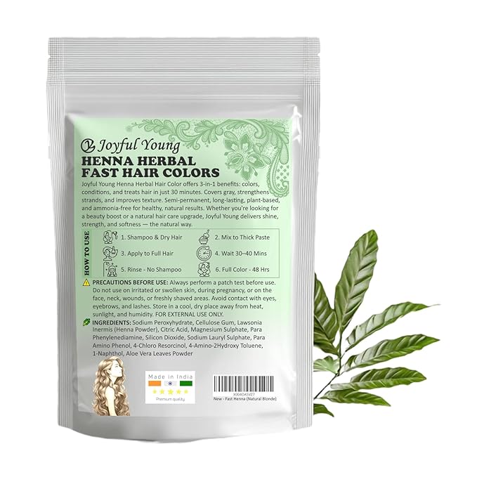 3IN1 Henna Hair Color - 30 Min Fast Herbal Hair Dye for Gray Coverage, Conditioning & Hair Treatment - No Ammonia, Semi-Permanent, Plant-Based (NATURAL BLONDE)
