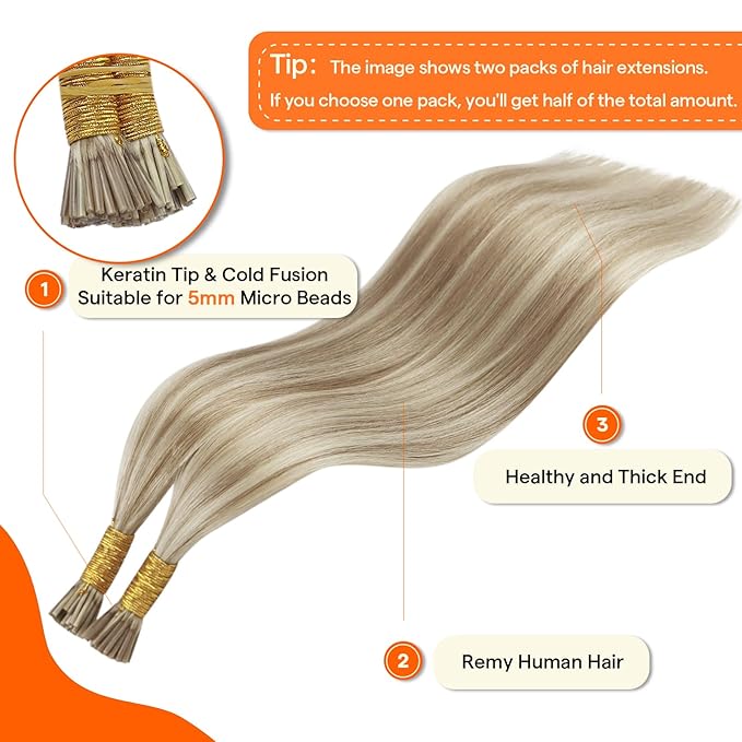 Full Shine Itip Human Hair Extensions 18 Inch Fusion Hair Extensions Blonde Highlight Natural Human Hair 40 Grams Pre Bonded Extensions Human Hair add Length