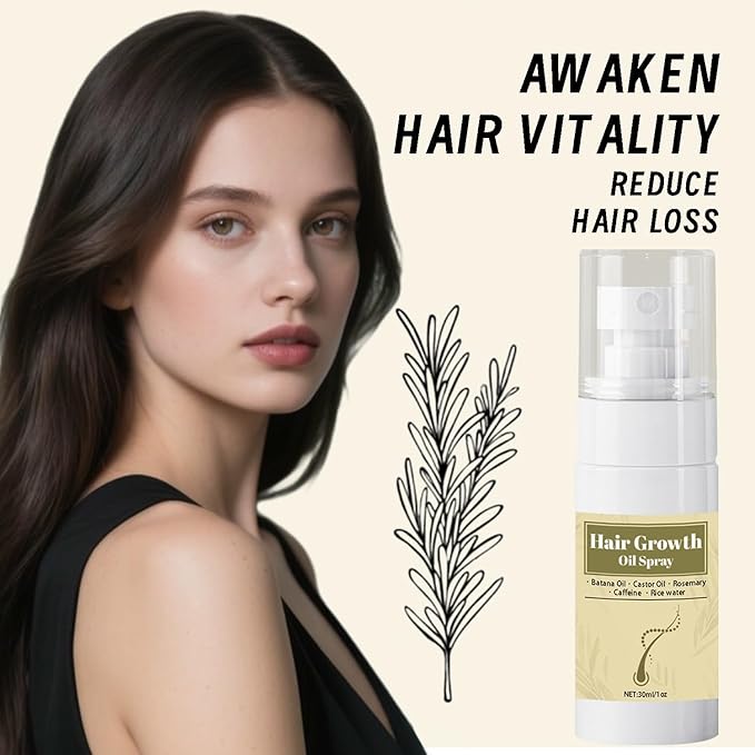 Hair Growth Oil Spray, 2 Pcs Natural Rosemary Batana Castor Oil, Dr. Sebi Approved, Vegan Hair Growth Thickening for Women Men Thinning Hair Regrowth (Beige)