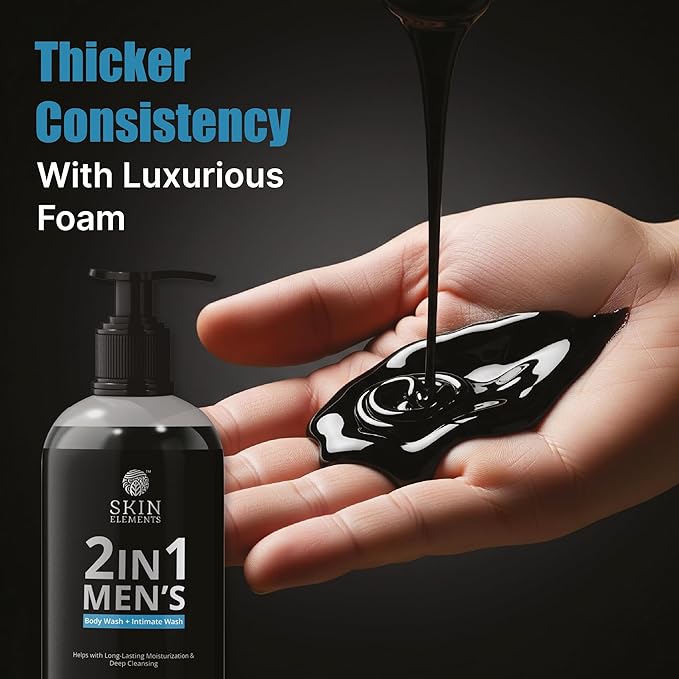Skin Elements 2-in-1 Body & Intimate Wash for Men | 60+ Days of Usage | Daily Refreshing Wash | Natural Goodness of charcoal & Neem extracts | Thicker Consistency | Long Lasting Freshness |16.9 Fl. Oz