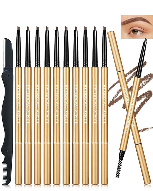 Eyebrow Pencil, 12Pcs Brown Ultra-Fine Retractable Eye Brow Pencil,Long-Lasting Waterproof Eyebrow Tint Pen Kit for Define Shape and Fill Brow,Thanksgiving Eye Makeup Gift Set for Women Girl-03