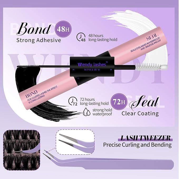 Lash Clusters Kit With Bottom Lashes 20/30D 3D Curl DIY Lash Extension Kit 12-18mm Multi-types Individual Lashes Bond and Seal, Spike, Volume Lashes Kit Lash Applicator(20/30 3DKit)