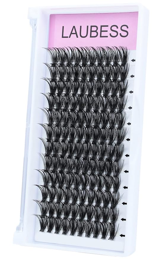 Lash Clusters LAUBESS Individual Lashes Waterproof Eyelash Clusters Mixed Tray Cluster Eyelash Extensions Soft Cluster Lashes for Beginners (40D-D-12)