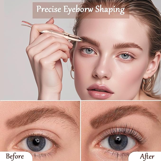 2 in 1 Heated Eyelash Curlers and Eyebrow Trimmer for Women, Electric Eyelash Curler with 2 Temperature Modes Anti-Burn USB Rechargeable Heated Eyelash Curler, Ideal Gift for Women JS710