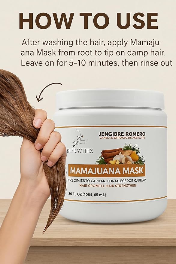 Mamajuana Hair Mask - Deep Treatment with Ginger, Rosemary, Cinnamon & Garlic Oil Extract - Hair Mask for Dry Damaged Hair and Growth, Paraben & Sulfate Free Hair Treatment (36 OZ)