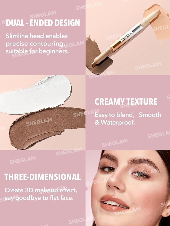 SHEGLAM Fine Line 2-In-1 Nose Contour & Highlight Pen Long Lasting Waterproof Cream Bronzer & Highlight Sticks-Chestnut