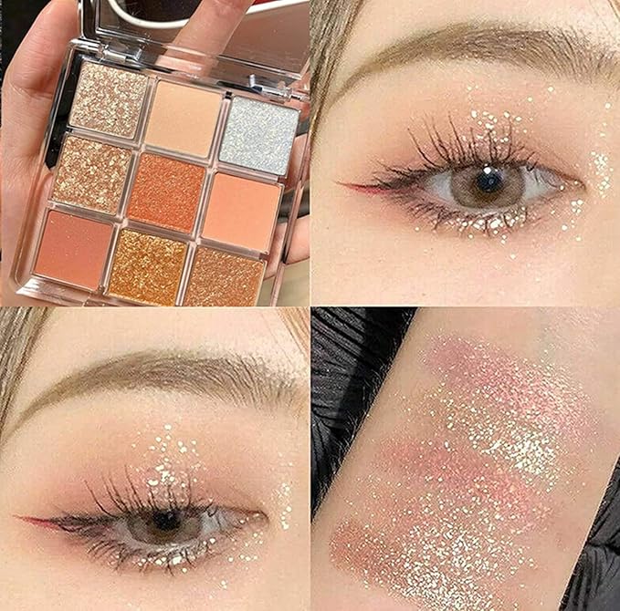 Kayswang 9 colors glitter eyeshadow palette makeup palette matte high pigment color cream texture natural eye shadow powder eye shadow palette in autumn and winter long lasting and waterproof (gold)