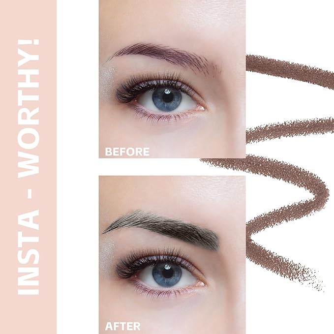 LAVONE Eyebrow Pencil - Makeup Waterproof Brow Pencil with Triangular Tip, Dual-Sided Brow Brush, Precise, Fine Tip, Fills Brows Creates Natural Looking Brow, with Hair Clips - Brown