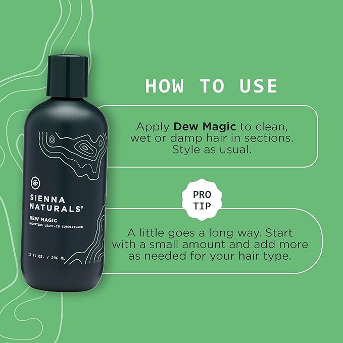 Sienna Naturals - Dew Magic Leave-In Conditioner - Anti Frizz - Lightweight Hydration - Strengthens, Softens & Protects w/Baobab & Coconut Oil - Vegan - Great for Curly Hair - 11oz