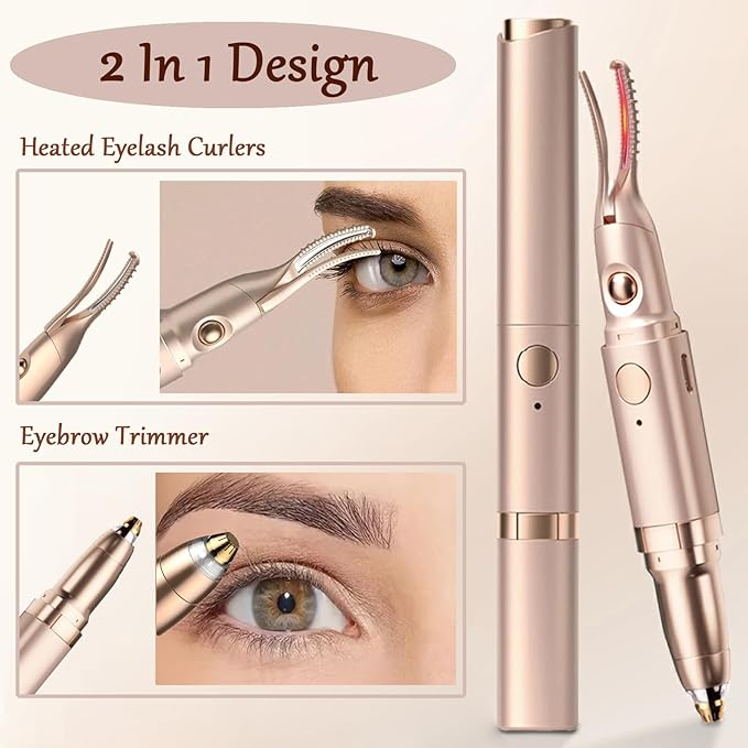2 in 1 Heated Eyelash Curlers and Eyebrow Trimmer for Women, Electric Eyelash Curler with 2 Temperature Modes Anti-Burn USB Rechargeable Heated Eyelash Curler, Ideal Gift for Women JS710