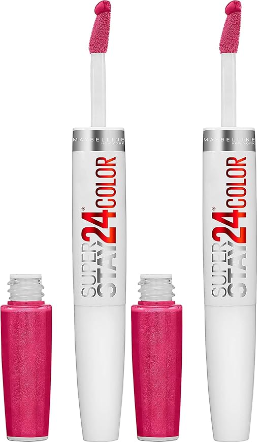 MAYBELLINE Super Stay 24, 2-Step Liquid Lipstick Makeup, Long Lasting Highly Pigmented Color with Moisturizing Balm, 24/7 Fuchsia, Pink, 1 Count (Pack of 2)