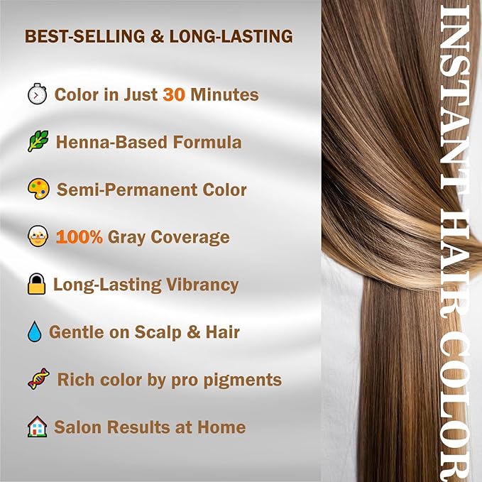 3IN1 Henna Hair Color - 30 Min Fast Herbal Hair Dye for Gray Coverage, Conditioning & Hair Treatment - No Ammonia, Semi-Permanent, Plant-Based (GOLDEN BLONDE)