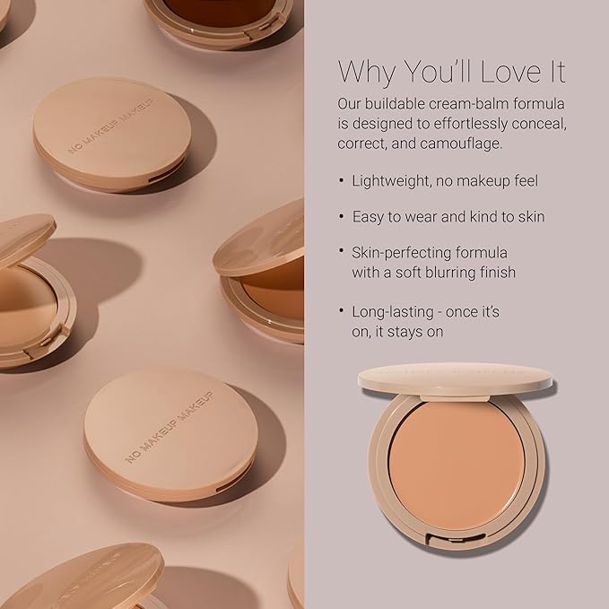 Foundation by No Makeup Makeup | Conceal & Correct with Long-Lasting, Buildable Formula & Lightweight Soft Finish | Cruelty-Free, Vegan, Fragrance-Free | Light Medium