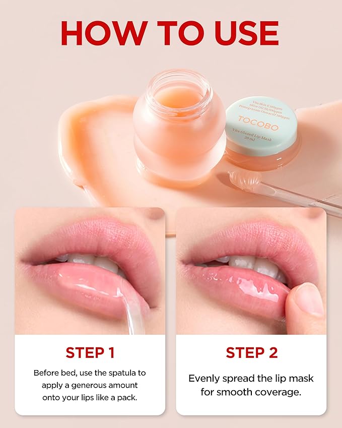 TOCOBO Vita Glazed Lip Mask – Korean Vegan Lip Scrub & Overnight Exfoliating Treatment for Dry, Chapped Lips – Hydrating, Plumping, Smoothing – Glazed Balm Texture, Non-Sticky, 0.68oz