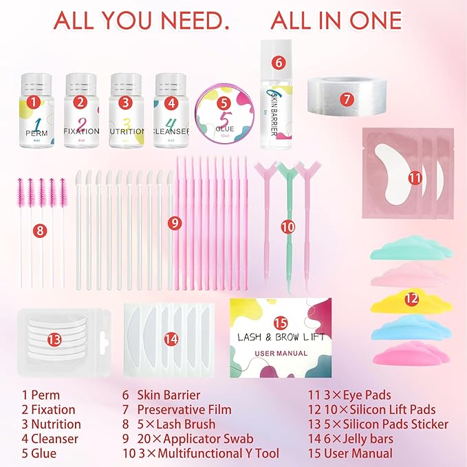 Upgraded Eyelash Lift & Brow Lamination Full Kit | Protective Barrier Formula to Shield Lash Perm Kit Safe Effective Salon Results Home DIY