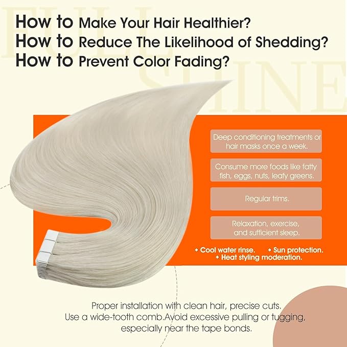 Full Shine Tape in Hair Extensions Straight Remy Tape ins Human Hair Extensions White Blonde Natural Seamless Extension 12Inch 30G 20Pcs Add Volume for Natural Look