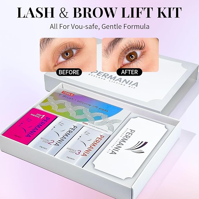 PERMANIA Eyelash Lift Kit, Natural Curling and Lifting Effect Lash Lift Kit & Brow Lamination Kit Fast Perming with Easy Instructions