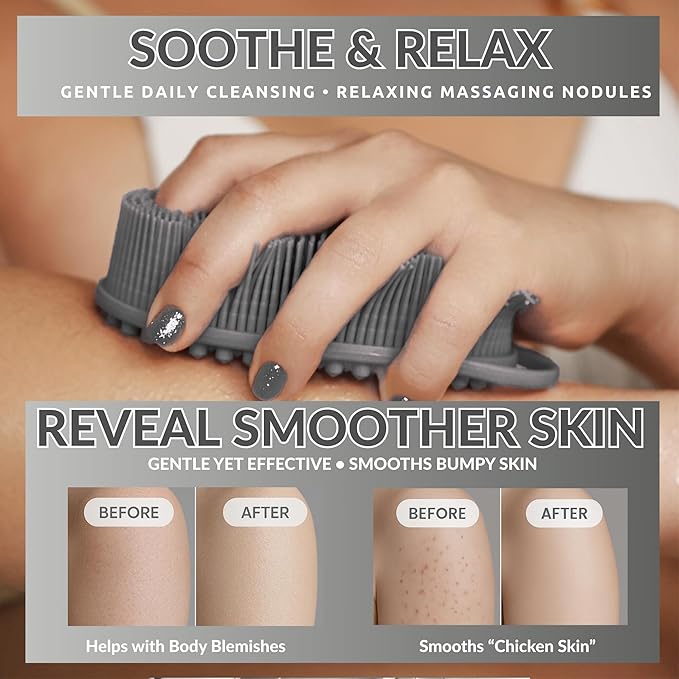Silver Infused Exfoliating Body Scrubber - Textured Back Scrubber Shower Brush - Avilana Advanced Material Bath Tool Dual Sided - Gentle Smoothing Rough Skin - Premium Gift Women Men