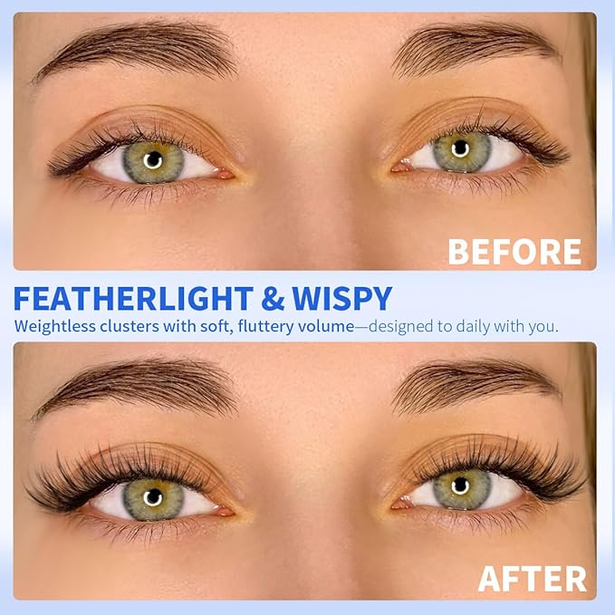 Wispy Lash Clusters 10-16mm Natural Lash Clusters Soft Cluster Eyelash Extensions DIY Individual Lashes Clusters C Curly Eyelash Clusters 144pcs Fairy Cluster Lashes