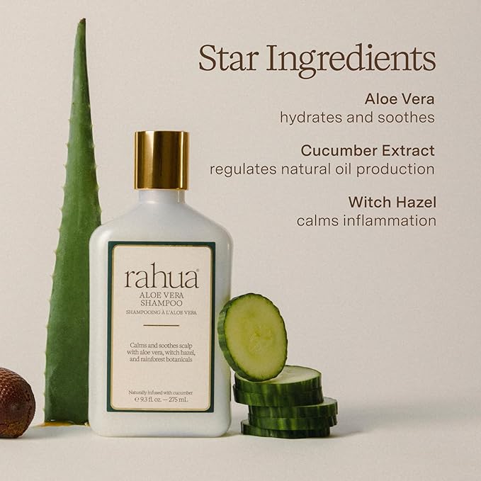 Rahua Aloe Vera Shampoo, Vegan Clarifying Shampoo for Women, Color Safe Hair Care with Aloe Vera, Cucumber Extract, Witch Hazel Oil, Sulfate Free, Balances Oil, Soothes Dry Scalp, 9.3 Fl Oz
