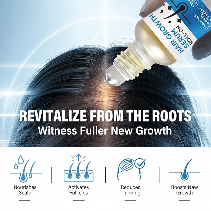Hair Growth Serum Roll On, Blend with 3% Rosemary, 3% Redensyl, 2% AnaGain, Biotin & Niacinamide, Fast-Absorbing & Non-Greasy, No-Rinse, Advanced Follicle Support for Thinning Hair & All Hair Types