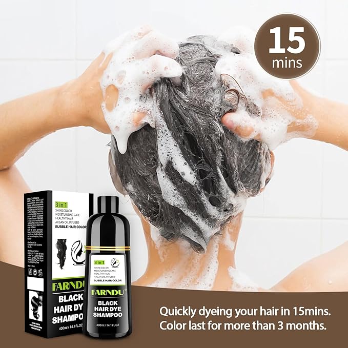 Black Hair Dye Shampoo for Women & Men, Gray Hair Coverage, 3-in-1 Hair Color Shampoo