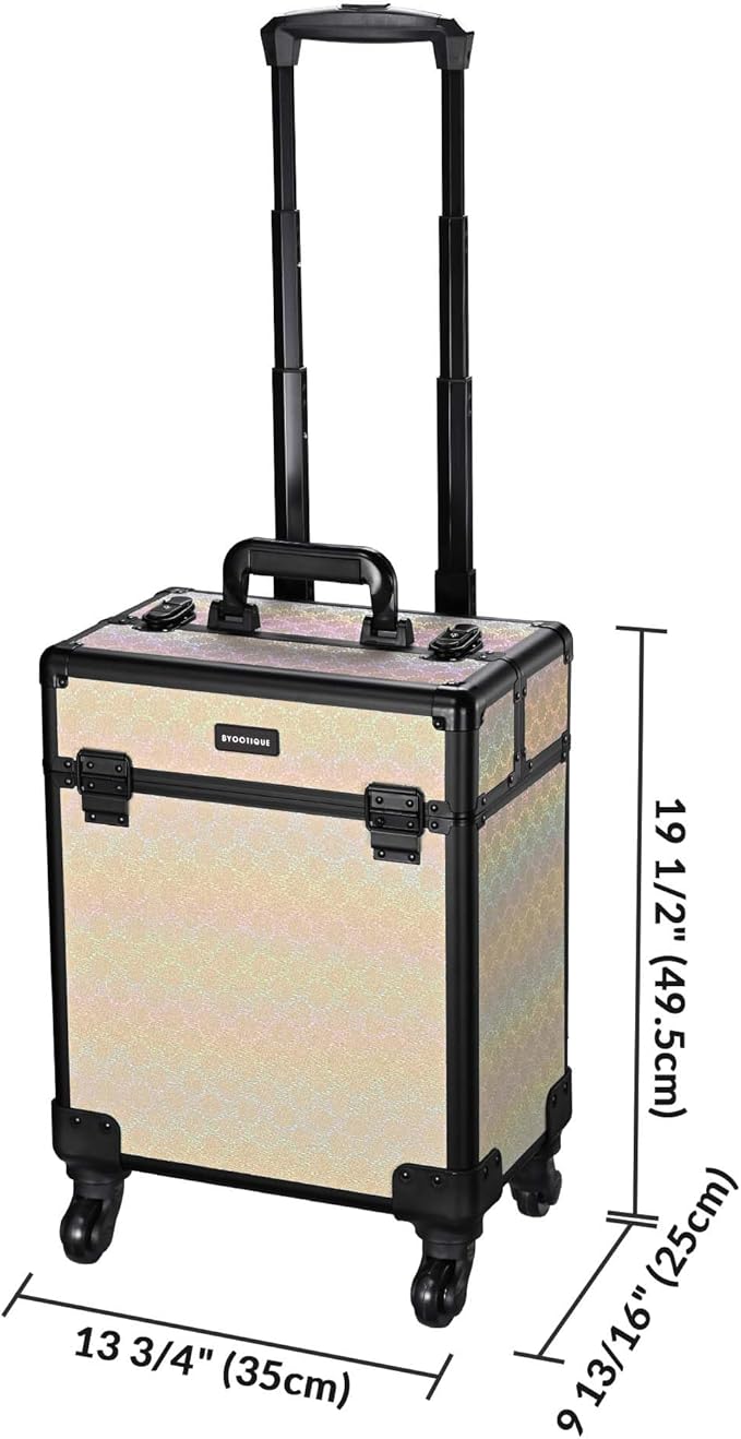 BYOOTIQUE Rolling Cosmetic Case Nail Tech Storage Cart on Wheels Hairdressing Brush Bags for Makeup Artist Salon Beautician Barbershop Hairstylist，Grace ForgetMeNot