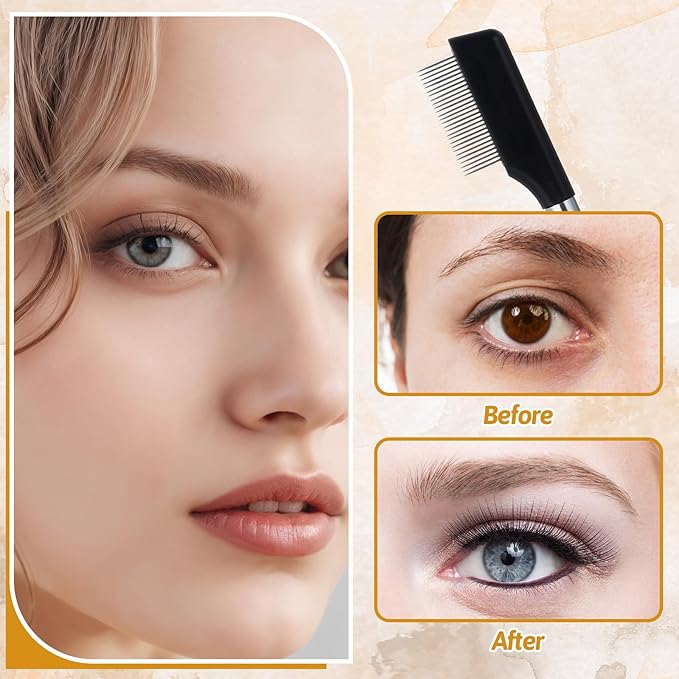 4pcs Metal Eyelash Comb, Brow Brush Metal for Eyebrows, Eyelash Combs to Separate Lashes, 2size Portable Eyelash Eyebrow Comb for Wome Beauty Makeup,Black