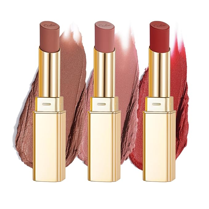 Oulac Matte Lipsticks for Women Set, Silky Velvet Matte Lipstick, Soft Smooth Texture, High Impact Lip Color, Not Dry Lightweight Formula Infused with Vitamin E, Vegan RM02+03+04
