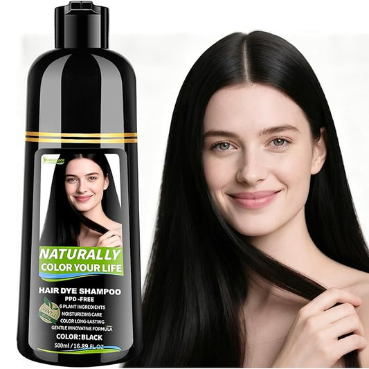 Black Hair Dye Shampoo for Women & Men, 3 in 1 Semi-Permanent Color with Gray Coverage & Herbal Natural Formula