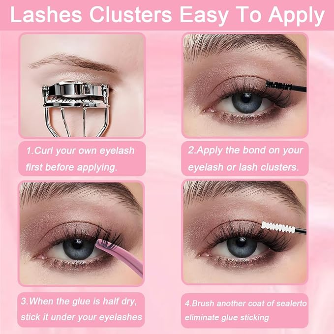 Lash Clusters Kit, 640 Pcs Eyelashes Clusters Extensions Kit 9-16mm Individual Lashes D Curl Fluffy Wispy False Eyelashes Thin Band(80D&100D)