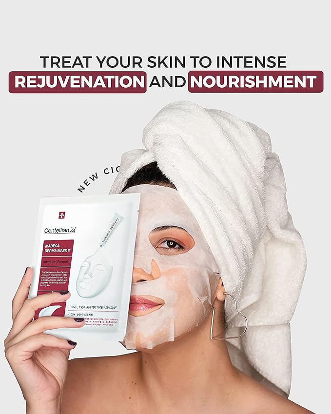 CENTELLIAN 24 Madeca Derma Face Mask (Intensive, 10pc) - Soothing Cotton Sheet Mask for Sensitive, All Skin Types, 24-Hour Hydration. Premium Korean Skin Care. TECA, Centella Asiatica, Madecassoside