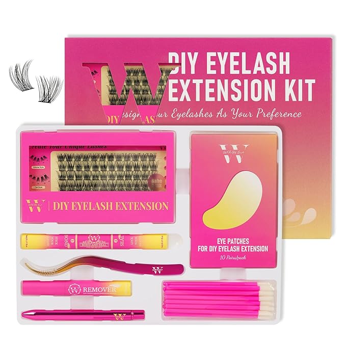 Lash Clusters Kit Individual Eyelash Extension Kit with 72 Pcs Cluster Lashes Bond and Seal Lash Remover Applicator and Complete Tools for DIY Fake Eyelashes Extension at Home (Baby Kit-D-Mix10-16mm)