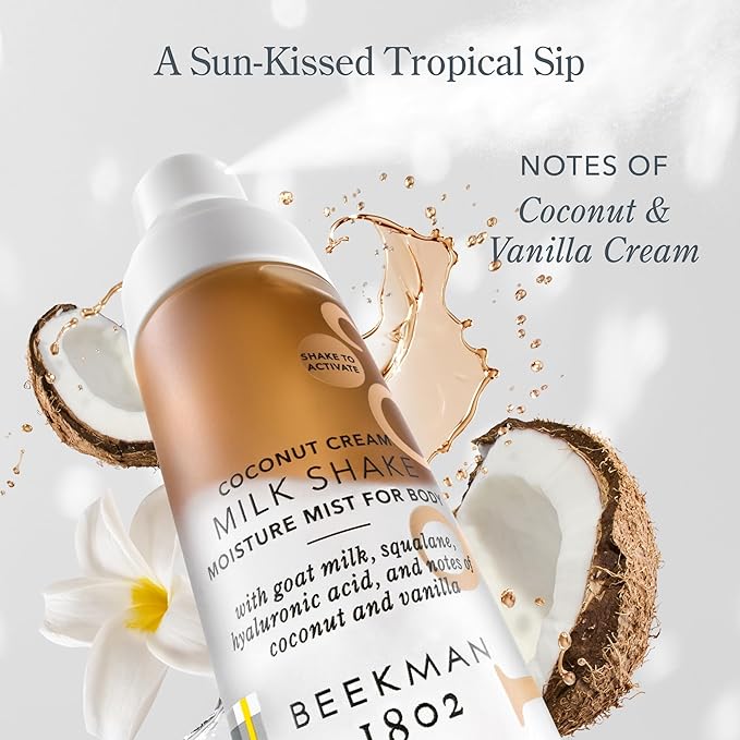 Beekman 1802 Milk Shake Body Mist - Coconut Cream 2 fl oz - Hyaluronic Acid, Jojoba Oil, Instantly Moisturizes, Hydrates & Softens, Good for Sensitive Skin, Cruelty Free