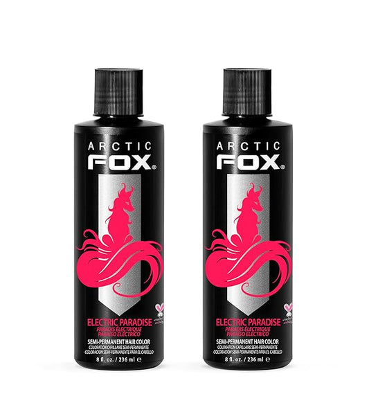 Arctic Fox Semi-Permanent Hair Dye, Vegan & Cruelty-Free, UV Reactive Neon Pink, Electric Paradise, Long Lasting, Conditioning, Ammonia Free, For All Hair Types, 8 Fl Oz (Pack of 2)