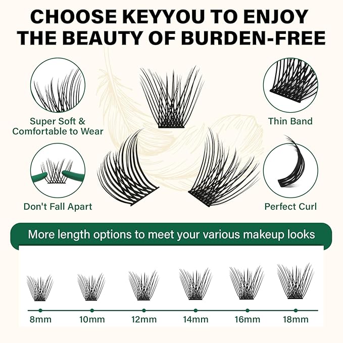 Lash Clusters 144pcs Individual Lashes D Curl 8-18MIX Eyelash Clusters KEYYOU Air Touch Cluster Lashes Super Lightweight Soft Wispy Comfortable Easy DIY at Home(Air04-D-8-18MIX)