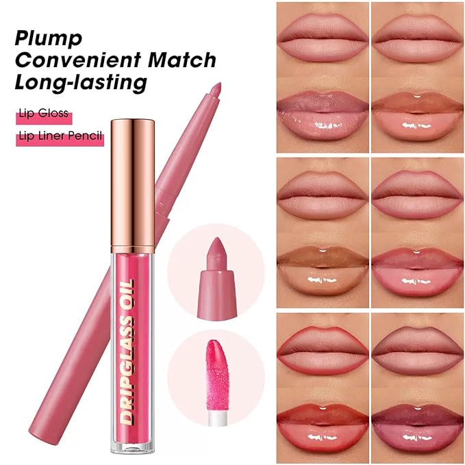 Brown Lip Liner Waterproof Lip Liner and Gloss Set High Pigment Long Lasting Plum Smudge proof Lip Gloss and Lip Liner Set (06# Brown)