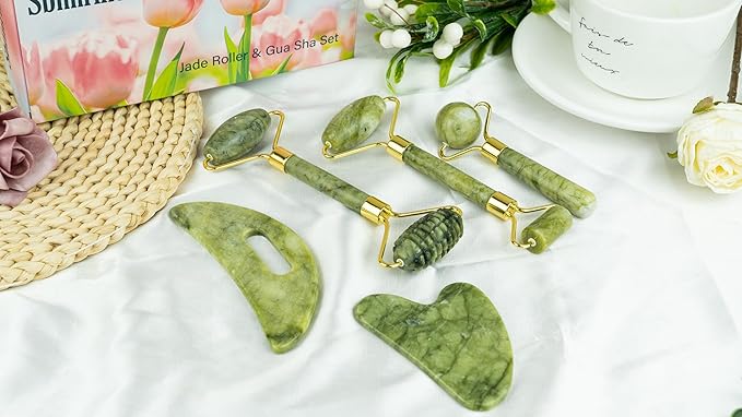 Jade Roller and Gua Sha Set,Gua Sha Facial Tools,Face Roller,Jade Roller for Face,Guasha Tools for Face,Self Care Gift for Men Women