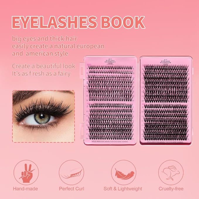 DIY Lash Clusters Kit Lash Extension Kit, 640pcs,30D&40D&50D&60D, 9-16mm, D Curl, Natural Volume Lash Extensions Wispy Eyelash Clusters Individual Lashes Kit,1#Black