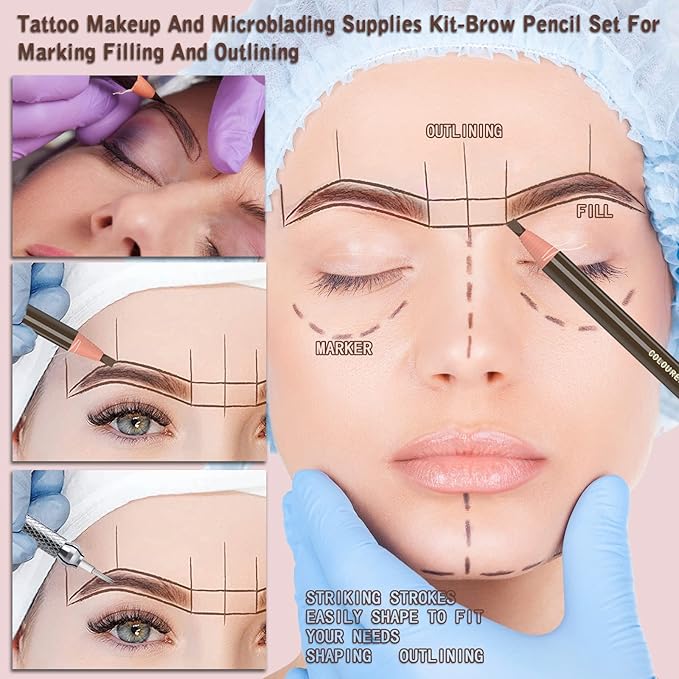 12 Piece Black Colour Waterproof Eyebrows Pencil Tattoo Makeup And Microblading Supplies Kit-Permanent Eye Brow Liners In Waterproof Eyebrow Pencils Peel - Brow Pencil Set For Marking(12 Pcs)