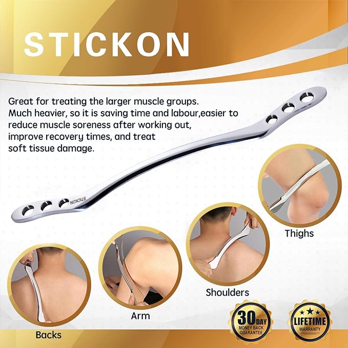 STICKON Stainless Steel Gua Sha Scraping Massage Tool IASTM Tools Great Soft Tissue Mobilization Tool (F Shape)