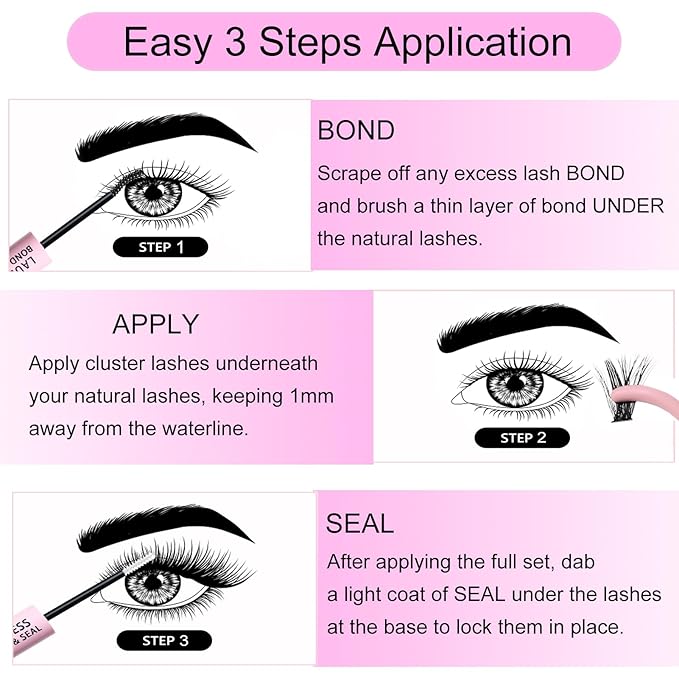 Lash Extension Kit LAUBESS Lash Clusters Kit Cluster Eyelash Extensions Kit Eyelash Clusters Lash Bond and Seal Waterproof Tweezers Brush Lash Glue Remover (Kit 50D-D-Mix9-16)