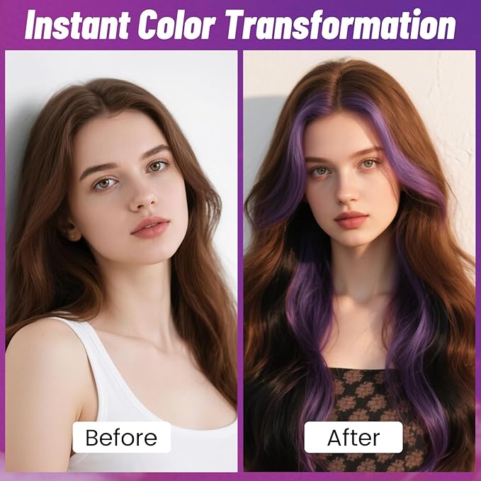 Purple Hair Spray, Temporary Hair Color Spray for Women Men– Safe Non Sticky Washable One Day Hair Dye Spray, Disposable Accessories Included, for Halloween Cosplay Party DIY Costume Pet Fun