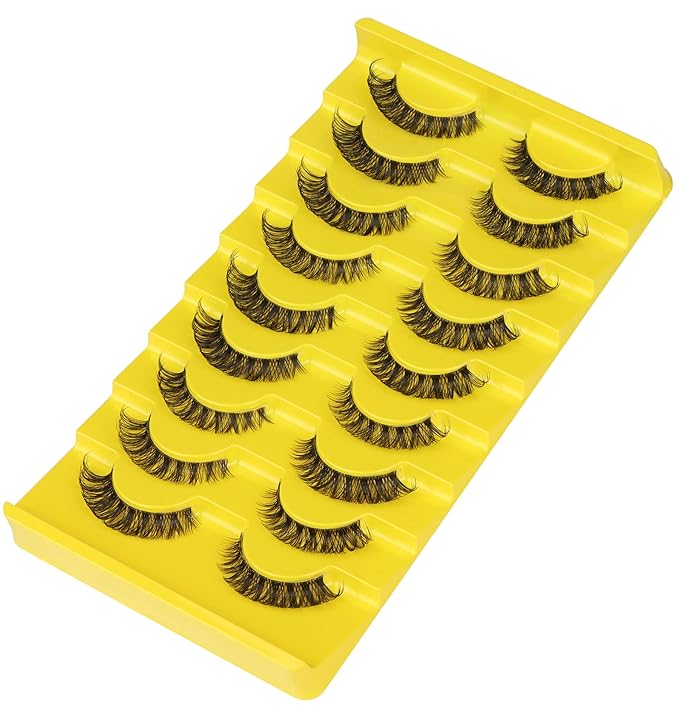 False Eyelashes Natural Russian Strip Lashes Wispy Cat Eye Mink Lashes 3D D Curl Fake Eyelashes Lightweight Transparent Band Handmade Reusable Lashes Pack