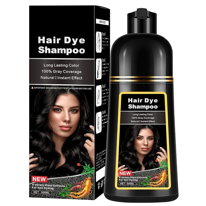 Natural Black Hair Dye Shampoo,Magic Hair Dye Shampoo,Colors Hair in 15 Minutes,Long Lasting,500 Ml,3-In-1 Hair Color